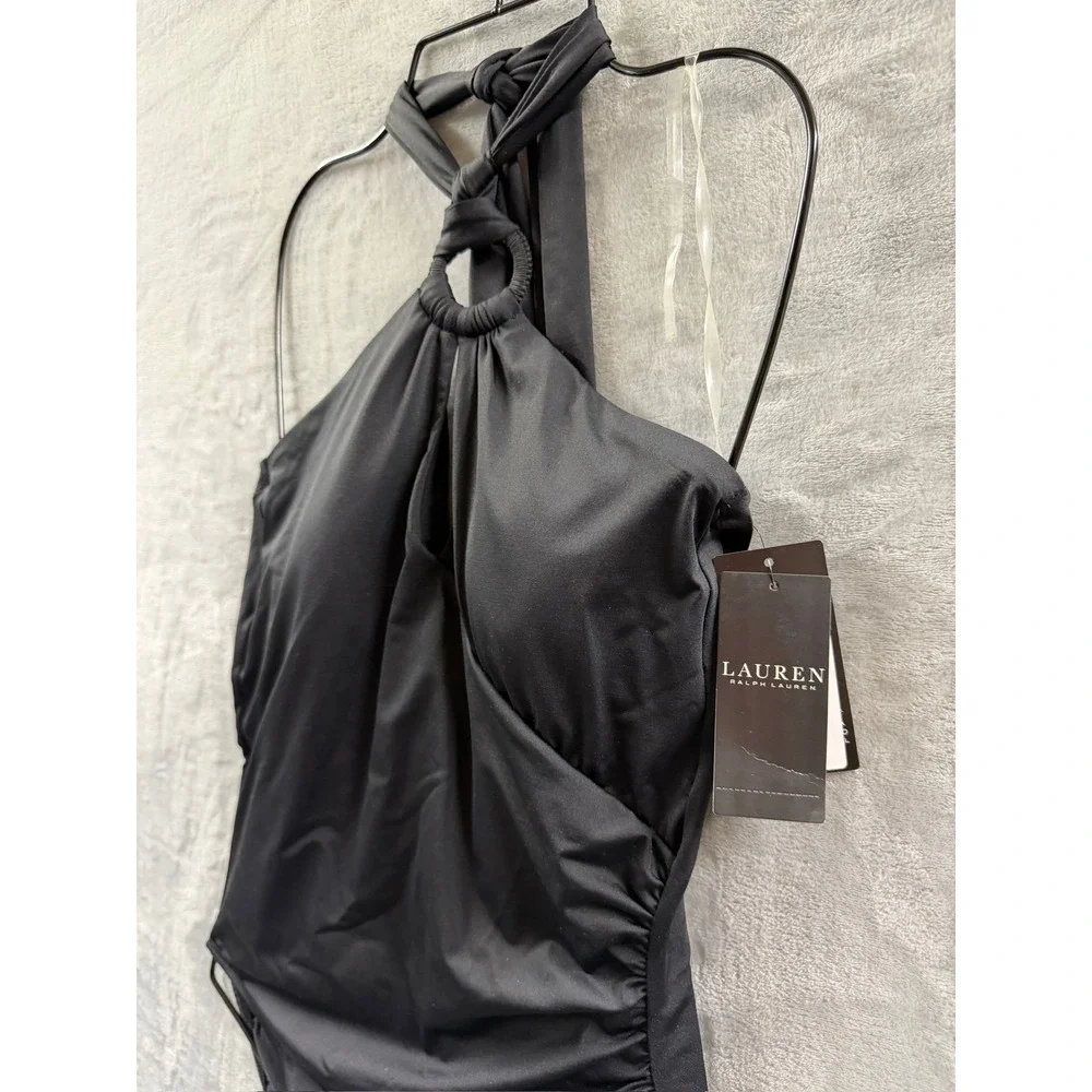 Lauren Ralph Lauren Womens Black Halter O-Ring One Piece Swimsuit $160 Size 12